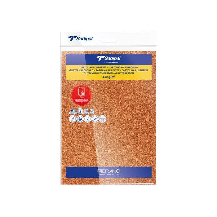 Cartulina Purpurina A4 Sadipal 330G Cobre Paquete De 3