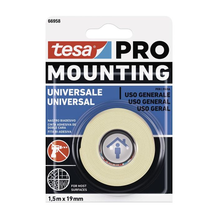 Cinta doble cara mounting pro universal. 1.5m x 19mm 66958 tesa