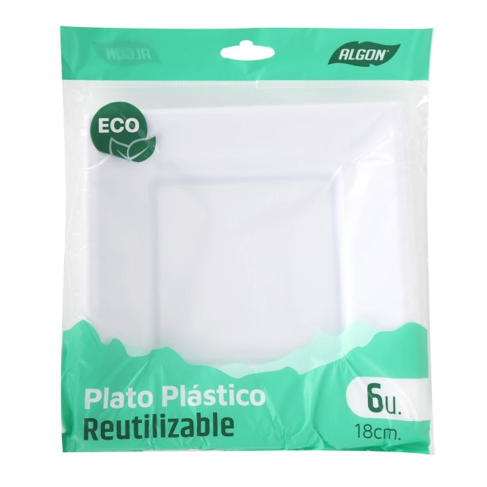 Algon Set de 6 Platos Cuadrados de Plástico Ecológico, 18 cm (36 Unidades) 1