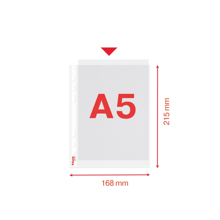 Esselte Funda Multitaladro DIN A5 Polipropileno Piel de Naranja con Refuerzo, Transparente, Bolsa de 100 Unidades 3