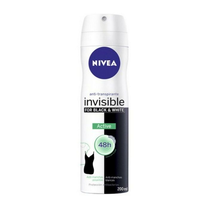 Nivea Desodorante Anti-transpirante Invisible Black & White Active 48h Protección Sin Manchas Ropa Oscura y Blanca Vaporizador 200 ml