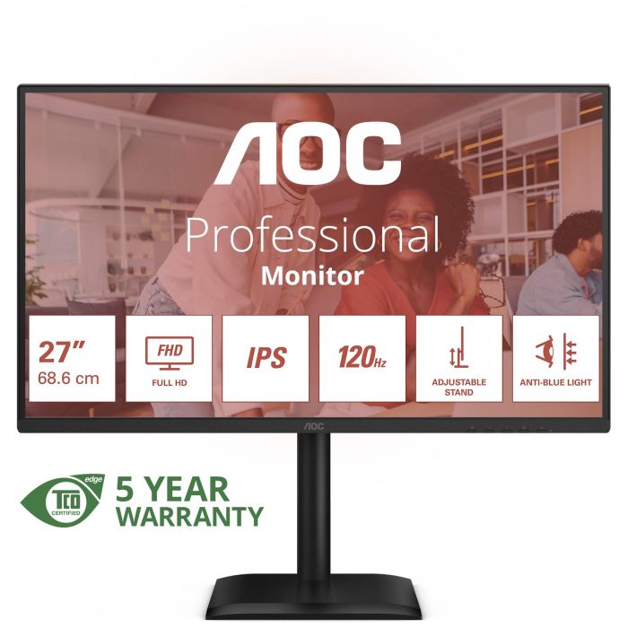 AOC 27E4U Monitor 27" (68,6cm) Full HD IPS Negro con HDMI, DisplayPort, VGA y USB, 4ms, 120Hz