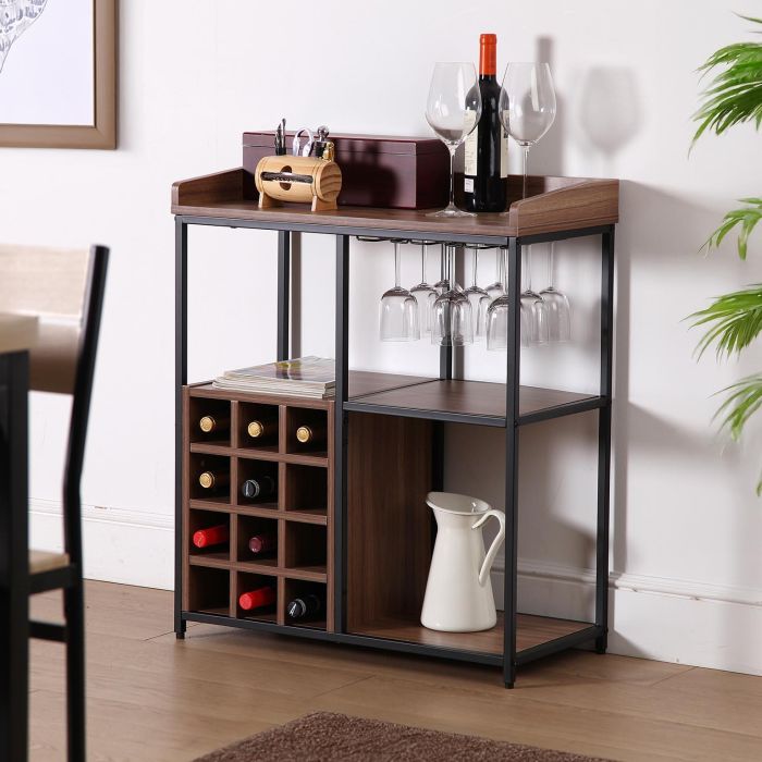 Mueble Botellero VERSA para 12 Botellas, 34x81x70 cm, Madera MDF y Metal 1 Mueble Botellero VERSA para 12 Botellas, 34x81x70 cm, Madera MDF y Metal 1