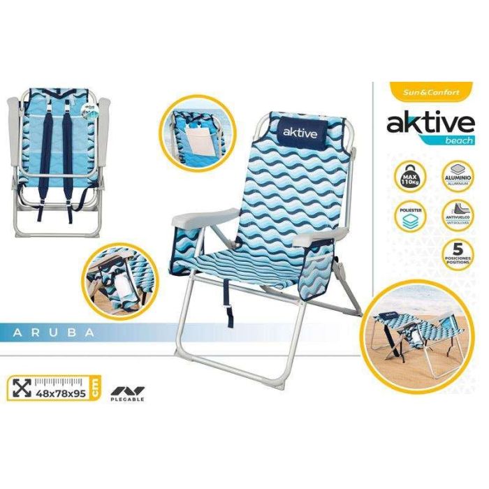 Silla mochila de playa plegable aluminio XL 5 posiciones 64x63x43/105 cm 1 Silla mochila de playa plegable aluminio XL 5 posiciones 64x63x43/105 cm 1