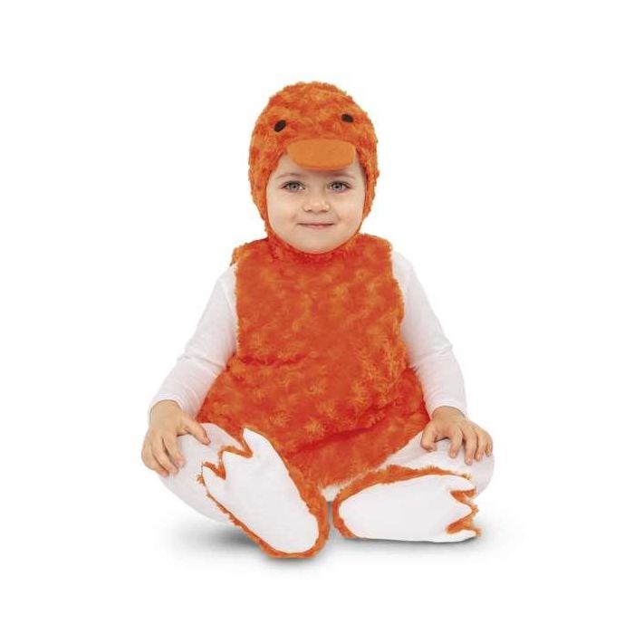 Disfraz bebé patito peluche naranja (vestido, gorro, cola y patucos) talla 12-24 meses
