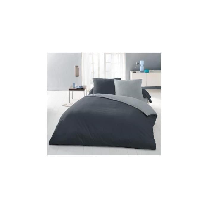 Juego de funda nórdica para 2 personas - 220x240 cm - 100% Algodón - Bicolor gris claro y oscuro 1 Juego de funda nórdica para 2 personas - 220x240 cm - 100% Algodón - Bicolor gris claro y oscuro 1