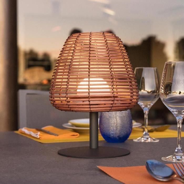 Lámpara de mesa inalámbrica - LUMISKY - BOHEME - H25 cm - Ratán natural - Blanco cálido y LED blanco 1 Lámpara de mesa inalámbrica - LUMISKY - BOHEME - H25 cm - Ratán natural - Blanco cálido y LED blanco 1