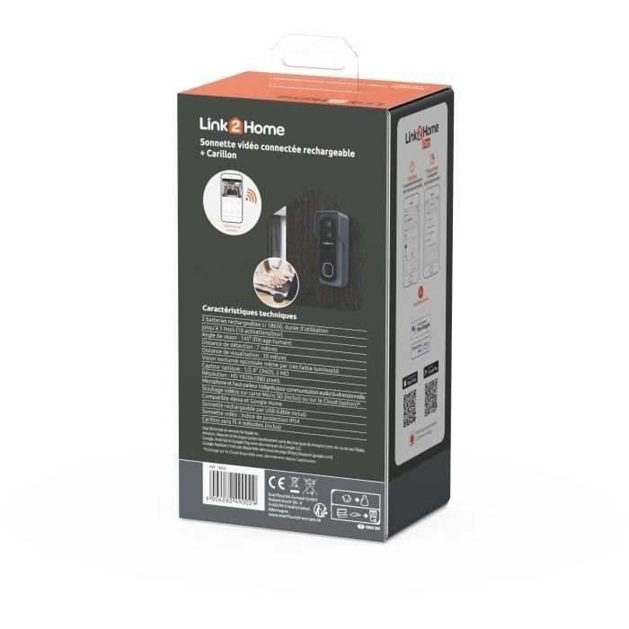 Kit de timbre conectado - LINK2HOME - Wi-Fi - Audio bidireccional - Timbre inalámbrico - Tarjeta SD de 8 GB 2 Kit de timbre conectado - LINK2HOME - Wi-Fi - Audio bidireccional - Timbre inalámbrico - Tarjeta SD de 8 GB 2