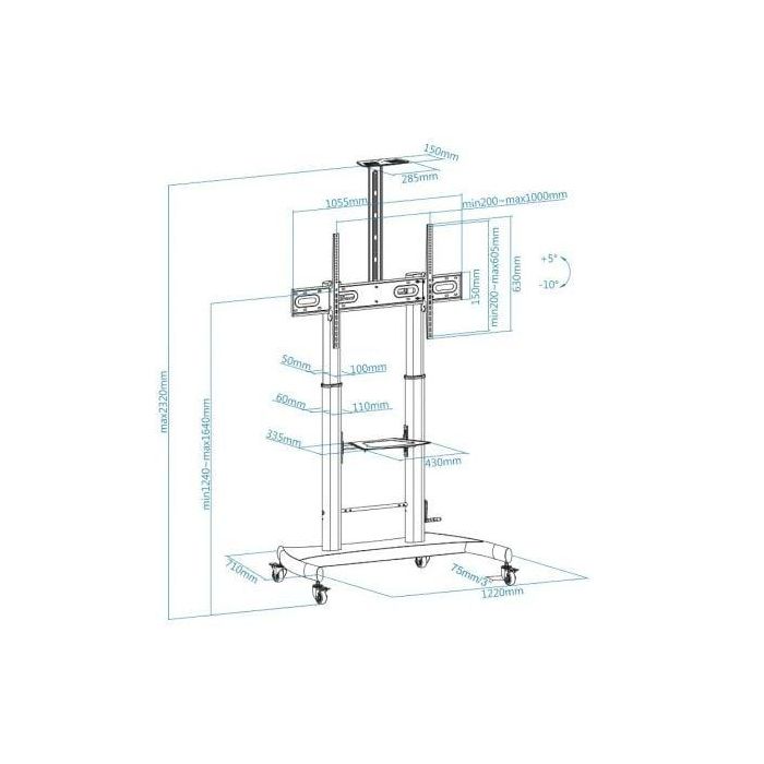 Soporte de Suelo con Ruedas Inclinable/ Nivelable TooQ FS20404HM-B para TV de 60-100"/ hasta 100kg 4
