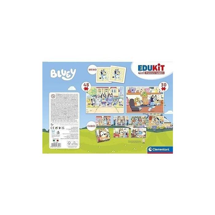 Clementoni 18320 Edukit 4 en 1 Bluey | Juguete Educativo Desarrollo Memoria, Lógica, Destreza Manual y Aprendizaje para Niños +3 años 4