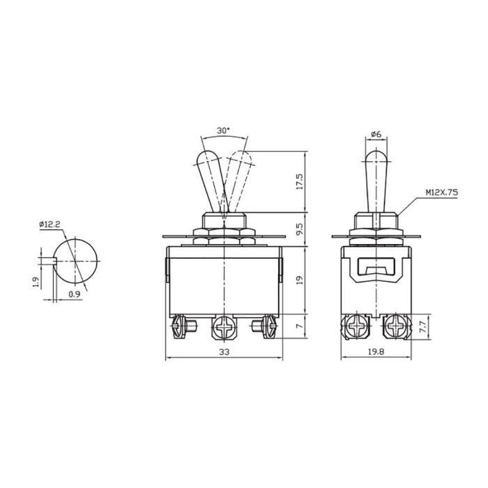 Edm Interruptor 6 patillas on/off/on, 10A, 250V 1