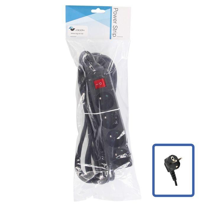 LOGON PROFESSIONAL 4-WAY POWER STRIP: BLACK - ON/OFF SWITCH - 5M CABLE LOGON PROFESSIONAL 4-WAY POWER STRIP: BLACK - ON/OFF SWITCH - 5M CABLE