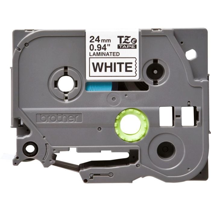 Brother Cinta Laminada TZe 24 mm Negro sobre Blanco, Duradera, Resistente a la Abrasión, Agua y Temperatura para Rotuladoras P-touch
