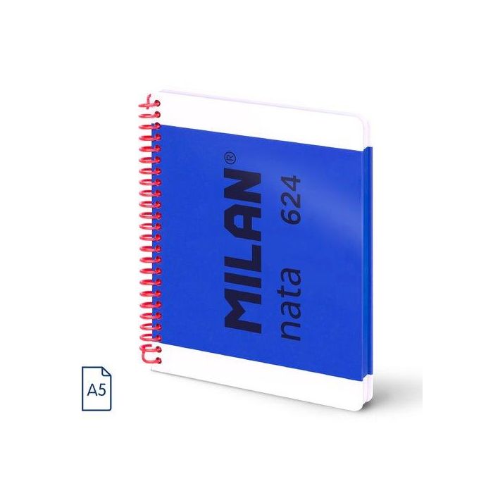 Milan Cuaderno Espiral A5 80H Cuadriculado 5x5 mm Tapa Dura Colección Nata 624 Azul