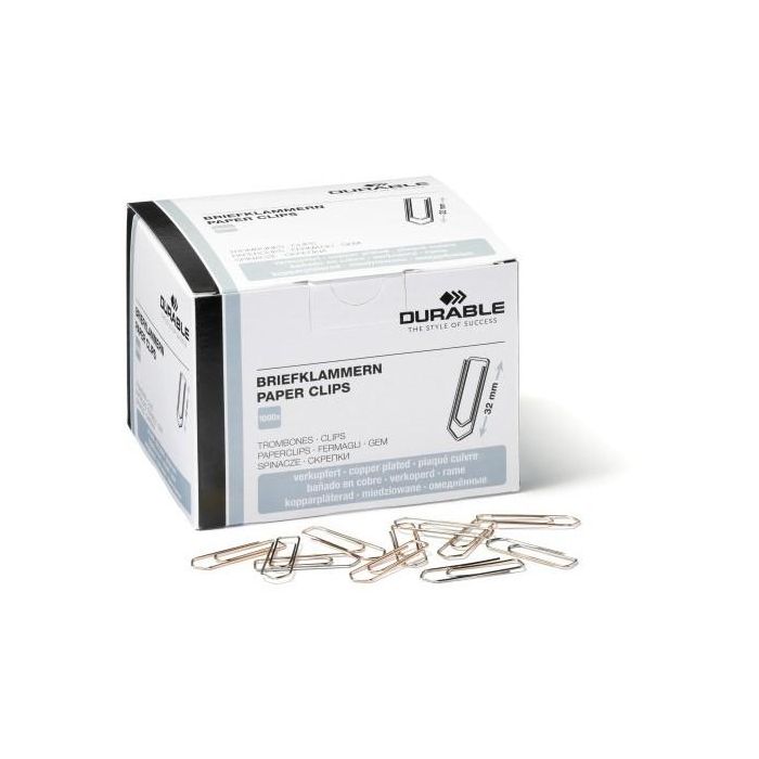 Durable 120924 Grapas de Oficina, Clips Sujetapapeles 32mm, Cobre, 1000 Unidades (100 piezas por paquete)