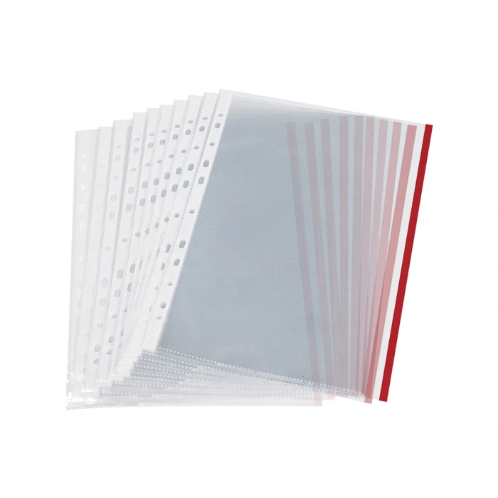 Q-connect Funda Multitaladro Cristal DIN A4 70 mc con Borde Rojo - Bolsa 10 Unidades 2