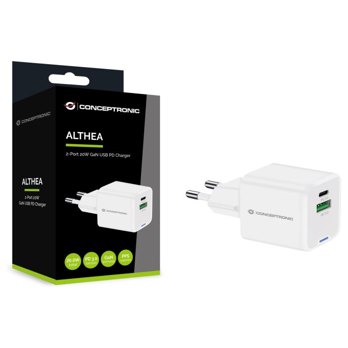 Conceptronic ALTHEA15W Cargador de Pared USB Blanco Universal 15W 20W para Múltiples Dispositivos - Tipo Interior