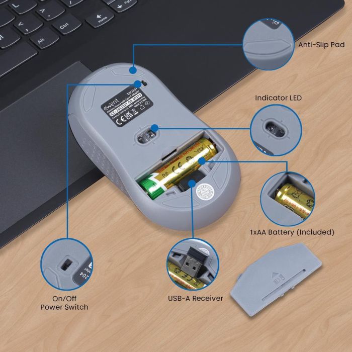 Ewent Ew3204 Ratón Inalámbrico RF 2.4 GHz Óptico 1600 DPI con 6 Botones, Clic Silencioso, Ergonómico Diestro para Oficina, Negro 5 Ewent Ew3204 Ratón Inalámbrico RF 2.4 GHz Óptico 1600 DPI con 6 Botones, Clic Silencioso, Ergonómico Diestro para Oficina, Negro 5