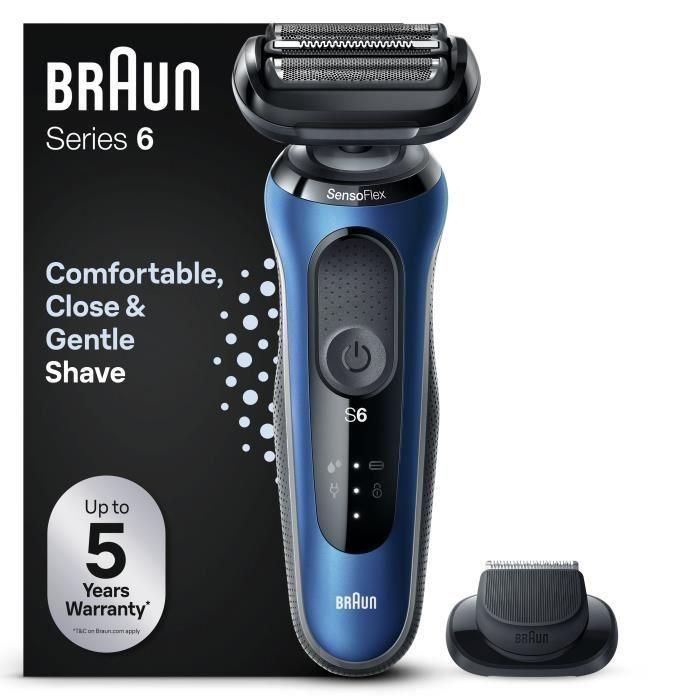 Braun BRA4210201432968 Afeitadora Eléctrica Serie 6 61-B1200s, 50 min Autonomía, Resistente al Agua, Negro/Azul