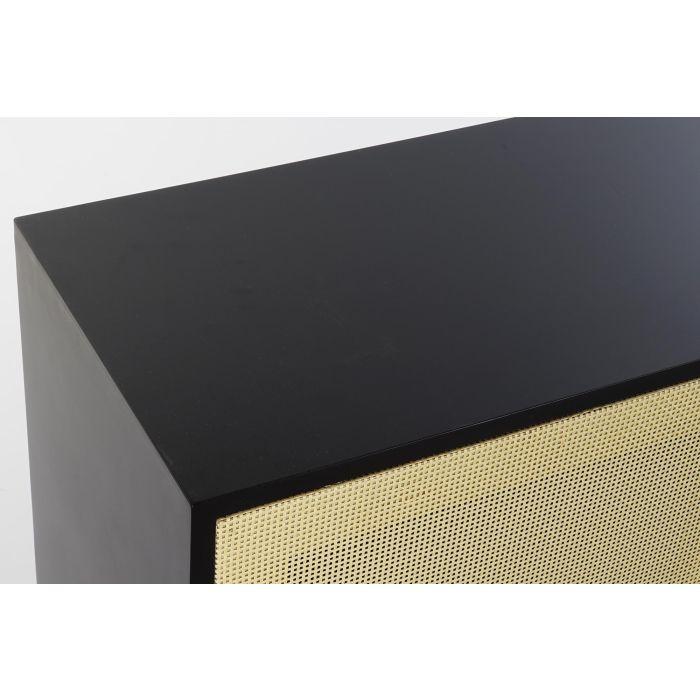 DKD Home Decor Mueble TV Balines Abeto Ratán Negro Natural con 2 Puertas y 3 Estanterías 160x38x65 cm 1