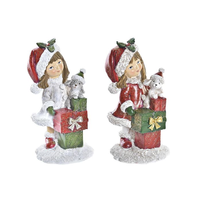 DKD Home Decor Figura de Navidad Tradicional Niñas de Resina, 12 cm, Colores Rojo, Verde y Blanco (2 Unidades) Surtido Aleatorio