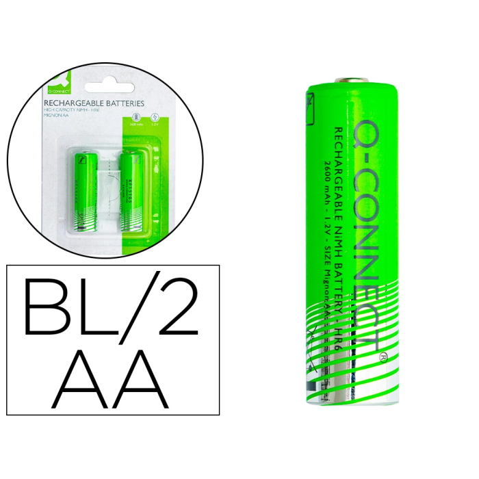 Q-connect Pila Alcalina Recargable AA Blíster 2 Unidades para Cámaras, Ratones, Mandos 0 Q-connect Pila Alcalina Recargable AA Blíster 2 Unidades para Cámaras, Ratones, Mandos 0
