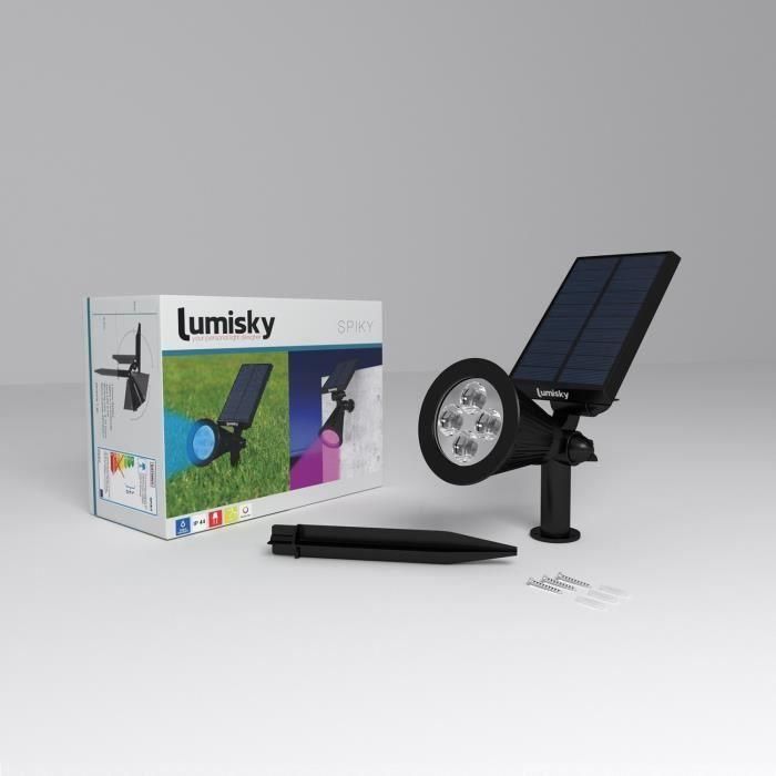 LUMISKY Paquete de 2 puntos solares impermeables para exteriores - 4 LED de colores - 200 Lm - Cabezal giratorio a 90 ° C 3 LUMISKY Paquete de 2 puntos solares impermeables para exteriores - 4 LED de colores - 200 Lm - Cabezal giratorio a 90 ° C 3