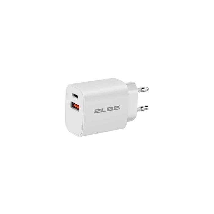 Cargador Dual Usb+Type C Pared Pd+Qc3.0 20W Blanco ELBE CARG-2037-QC