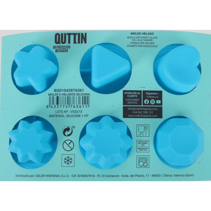 Quttin Molde para 6 Helados de Silicona | Ancho 12 cm x Alto 8.5 cm x Largo 18 cm 6