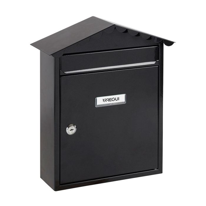 Arregui Visit - Buzón Individual Exterior Mediano (A4) de Acero Negro 30x11x36 cm - Apertura Lateral, con Tejadillo