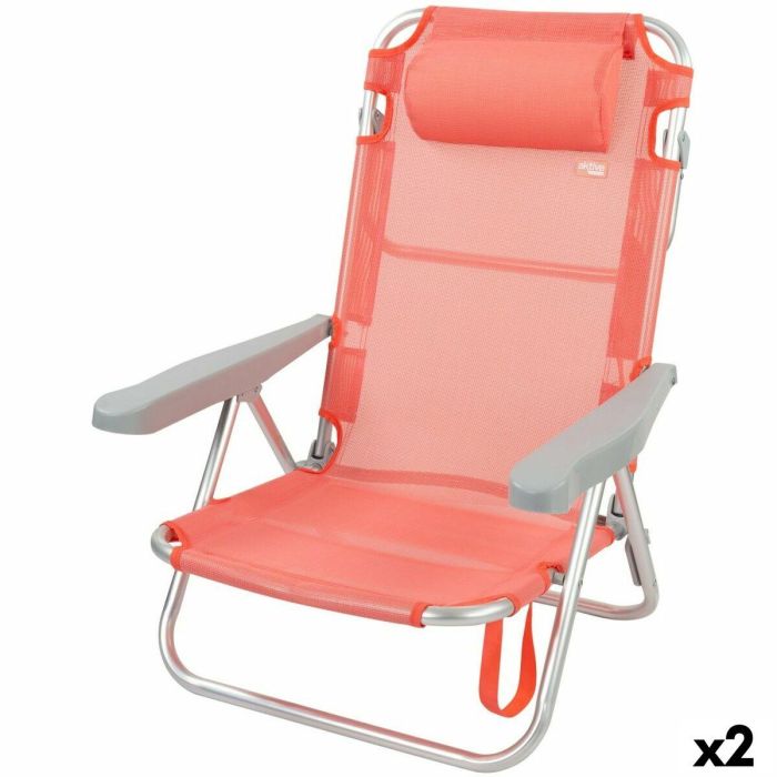 Silla Plegable con Reposacabezas Aktive Flamingo Coral 48 x 84 x 46 cm (2 Unidades)