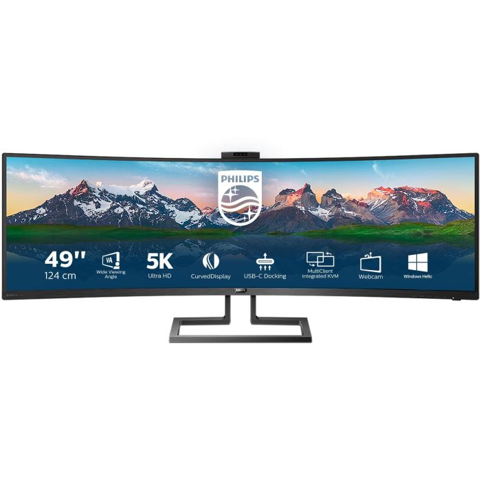 Philips 499P9H/00 Monitor Profesional Ultrapanorámico Curvo 49" Dual QHD (5120x1440) USB-C Webcam KVM DisplayHDR 400