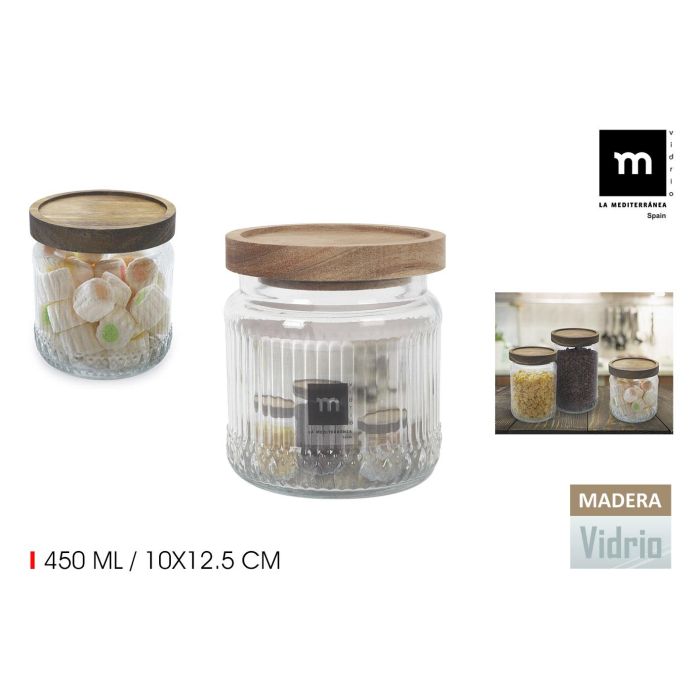 Tarro de vidrio con tapa de madera 450 ml - Anna La Mediterranea (12 Unidades) Tarro de vidrio con tapa de madera 450 ml - Anna La Mediterranea (12 Unidades)