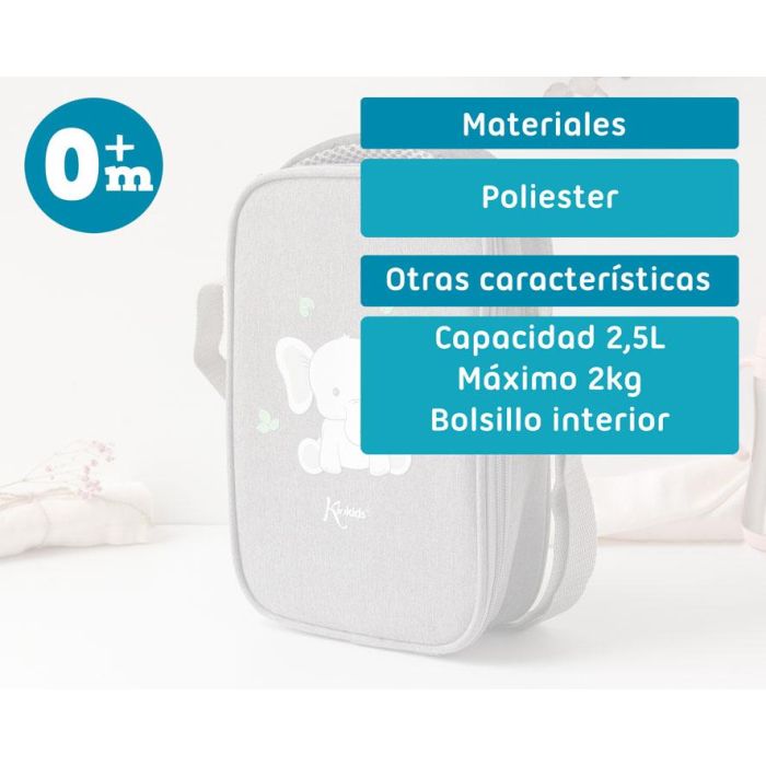 KioKids Dolci Amici Bolsa Térmica Elefante Gris Conserva Calor y Frío 2.5L para Niños +0 Meses 4