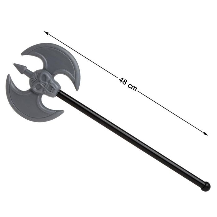 Hacha Calavera Gris para Disfraz Guerrero o Muerte 48 cm - Complemento para Fiestas de Disfraces