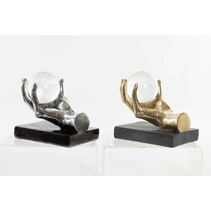 DKD Home Decor Figura Glam Mano Resina Cristal Dorado Plateado 14 x 18 x 20 cm (2 Unidades) 3