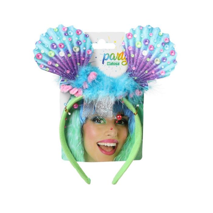 Diadema Sirena Ostras Fantasia con Perlas y Lazo Lila y Rosa para Disfraces y Fiestas Temáticas 1