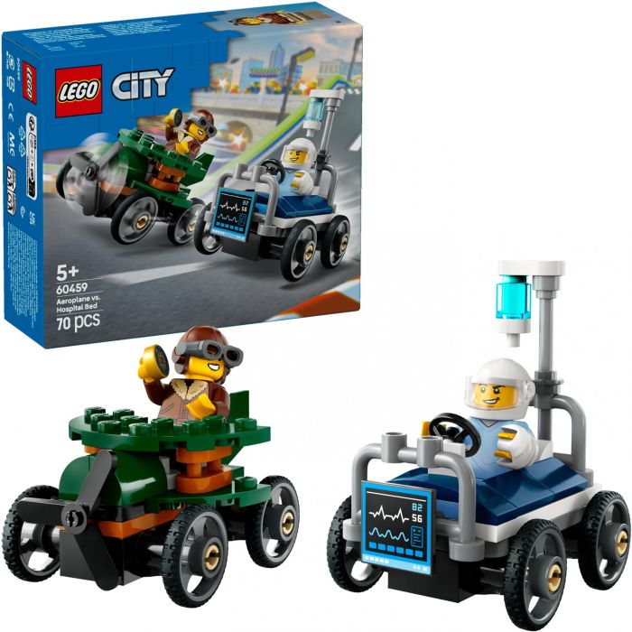 LEGO City 60459 Pack de Coches de Carreras: Avión versus Cama de Hospital, Juguete para niños +5 años 13