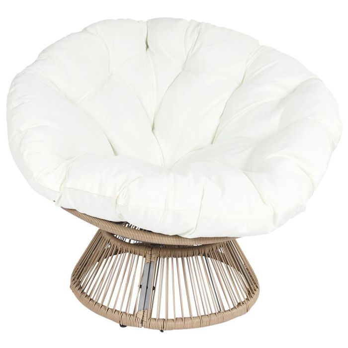 Home Deco Factory Butaca Giratoria Cancún Blanca Acolchada Cómoda para Jardín o Terraza 96x86x77 cm