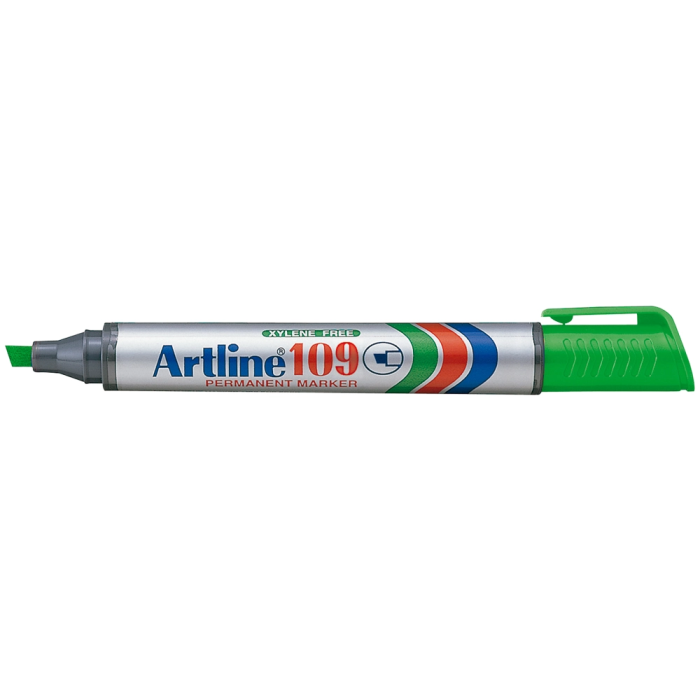 Artline Marcador Permanente 109 Verde Punta Biselada Rotulador Resistente al Agua Secado Rápido Tinta Permanente Trazo 2-5mm 1