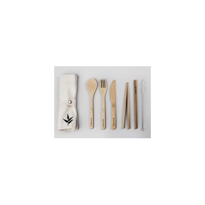 Banbu Set De Cubiertos De Bambu+Funda De Tela. Banbu Set De Cubiertos De Bambu+Funda De Tela.