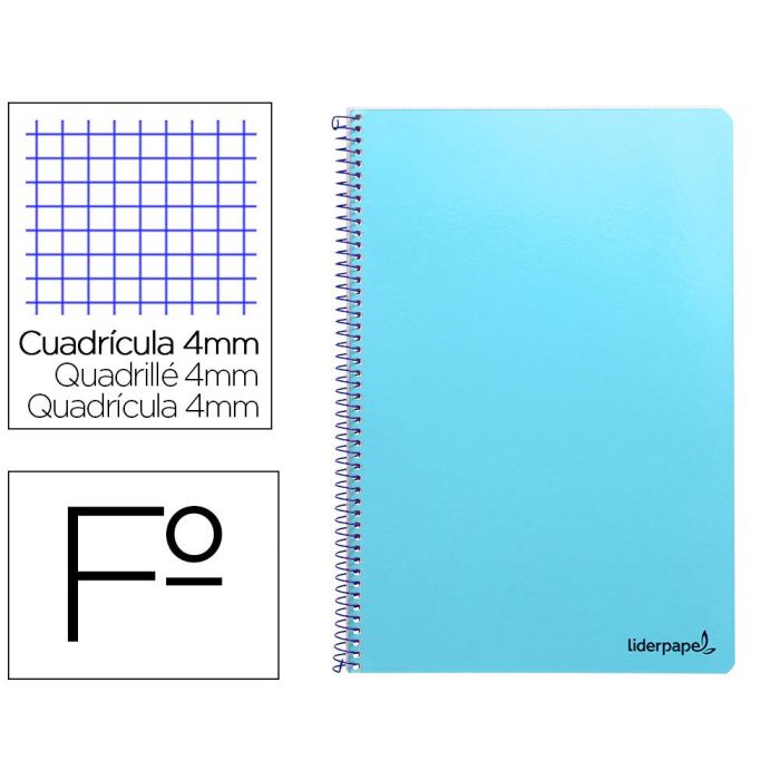 Cuaderno Espiral Liderpapel Folio Smart Tapa Blanda 80H 60 gr Cuadro 4 mm Con Margen Color Celeste 10 unidades