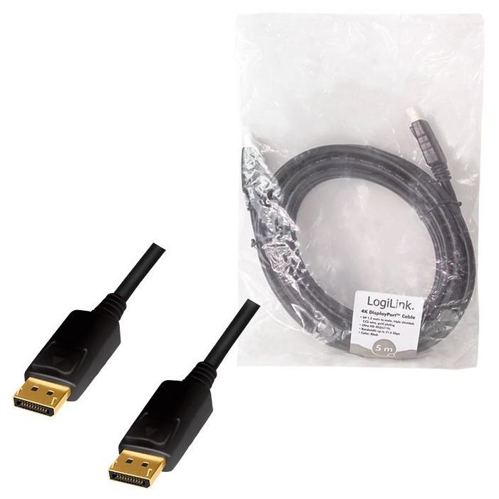 Logilink DisplayPort-Kabel.DP/M zu DP/M.4K/60Hz.CCS.Black.5m 5