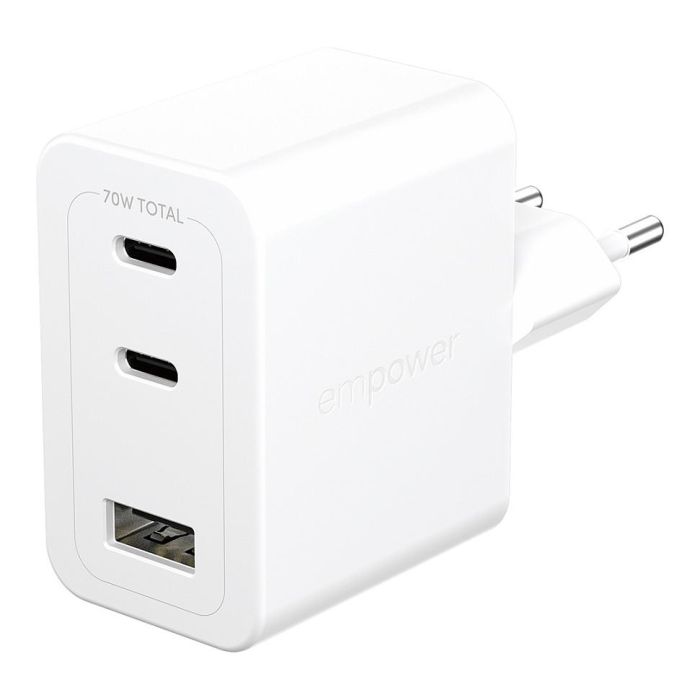 PanzerGlass Cargador Turbo GaN 70W, 2 Puertos USB-C + 1 USB-A, Carga Rápida Multi-Dispositivo, Blanco, Enchufe UE 0 PanzerGlass Cargador Turbo GaN 70W, 2 Puertos USB-C + 1 USB-A, Carga Rápida Multi-Dispositivo, Blanco, Enchufe UE 0