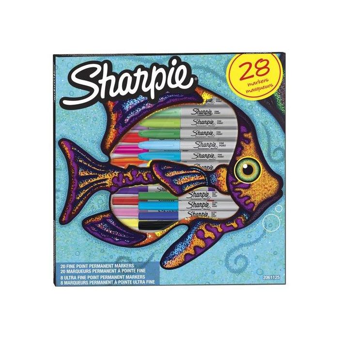 Rotulador Permanente Sharpie Fine&Ultra Fine Big Pack Pez Caja Regalo De 28 20X Fine Surtido 8X Ultra Fine Surtido