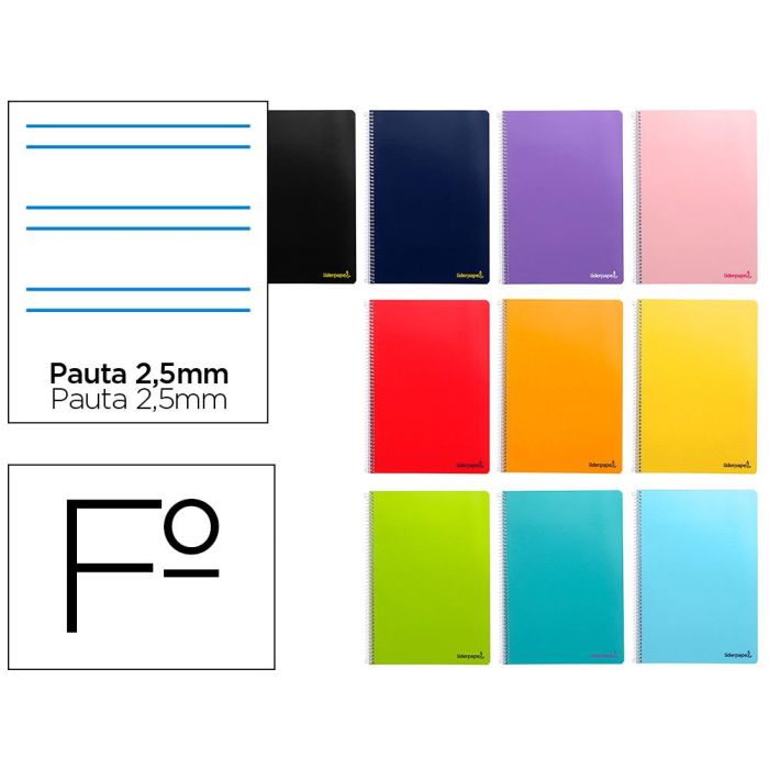 Cuaderno Espiral Liderpapel Folio Smart Tapa Blanda 80H 60 gr Pauta 2,5 mm Con Margen Colores Surtidos 10 unidades