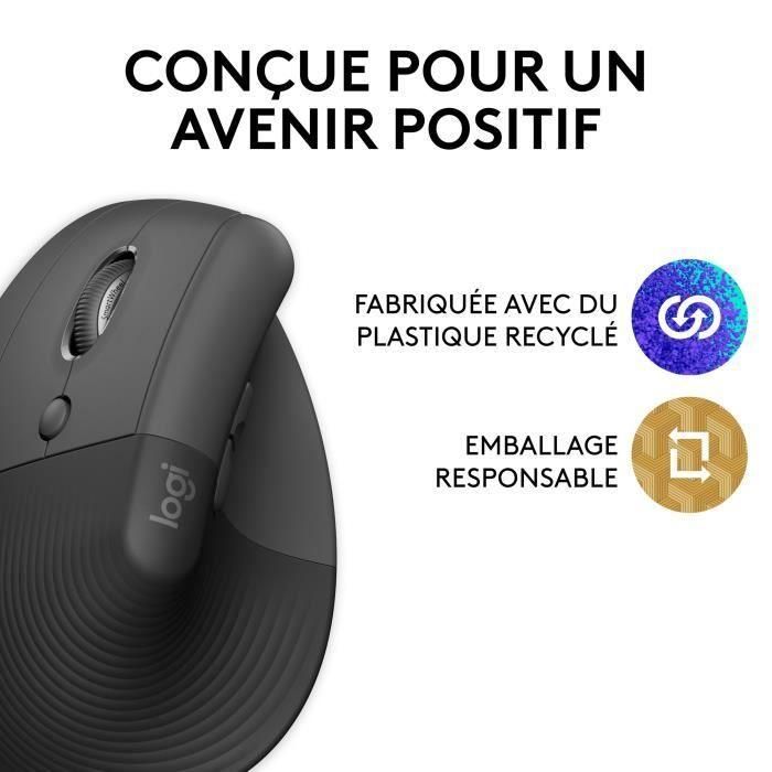 Ratón inalámbrico vertical ergonómico Logitech Lift Left para zurdos, receptor USB Bluetooth o Logi Bolt, silencioso 4