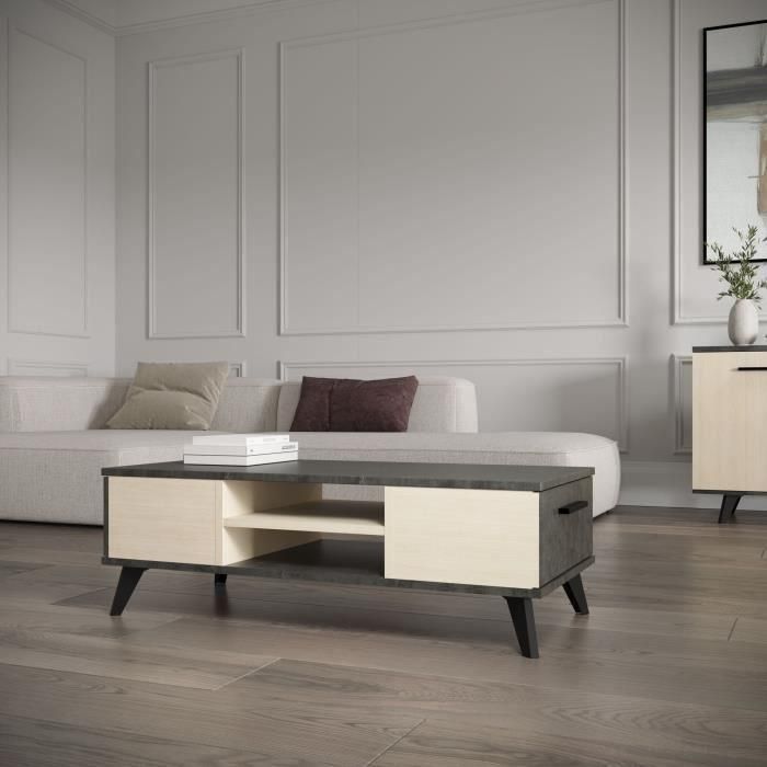 Mesa de centro - KENT - Rectangular - Roble / Sidewalk - 2 cajones - 1 estante - Patas - 106,6 x 50,1 x 35,2 cm 4