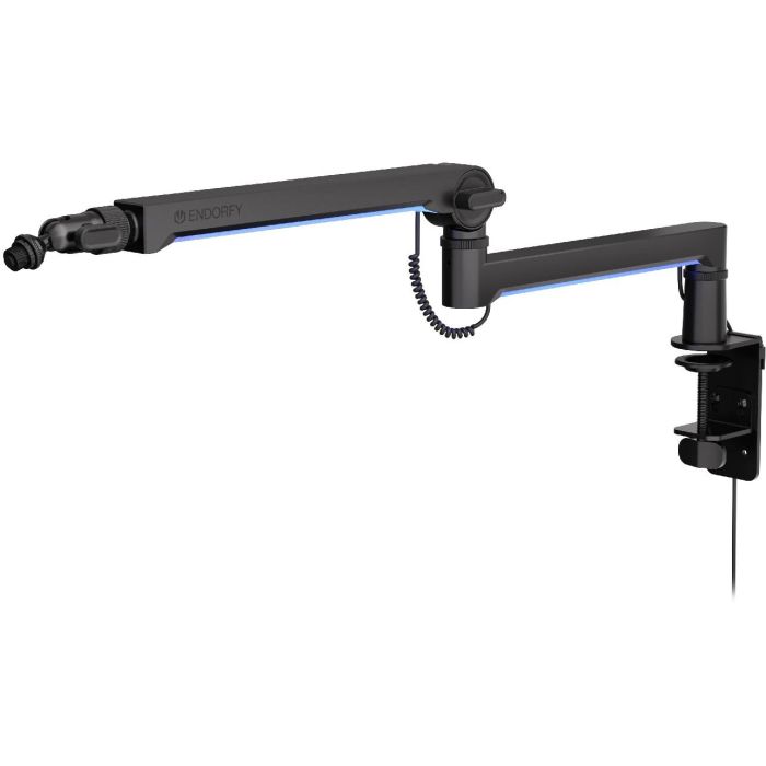 Endorfy Soporte de Micrófono Broadcast Low Profile RGB Boom Arm para Micrófonos hasta 2kg, Iluminación LED (Negro)