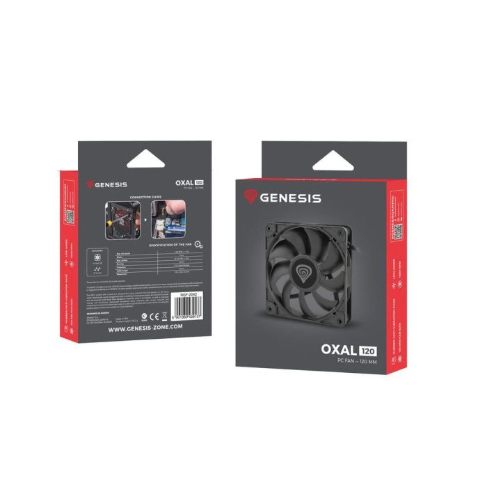 Genesis Ventilador Caja Oxal 120 Negro para PC, 120mm, 1300 RPM, Flujo Aire 46.1 CFM, Ruido 22.1 dB, 3 Pines 2